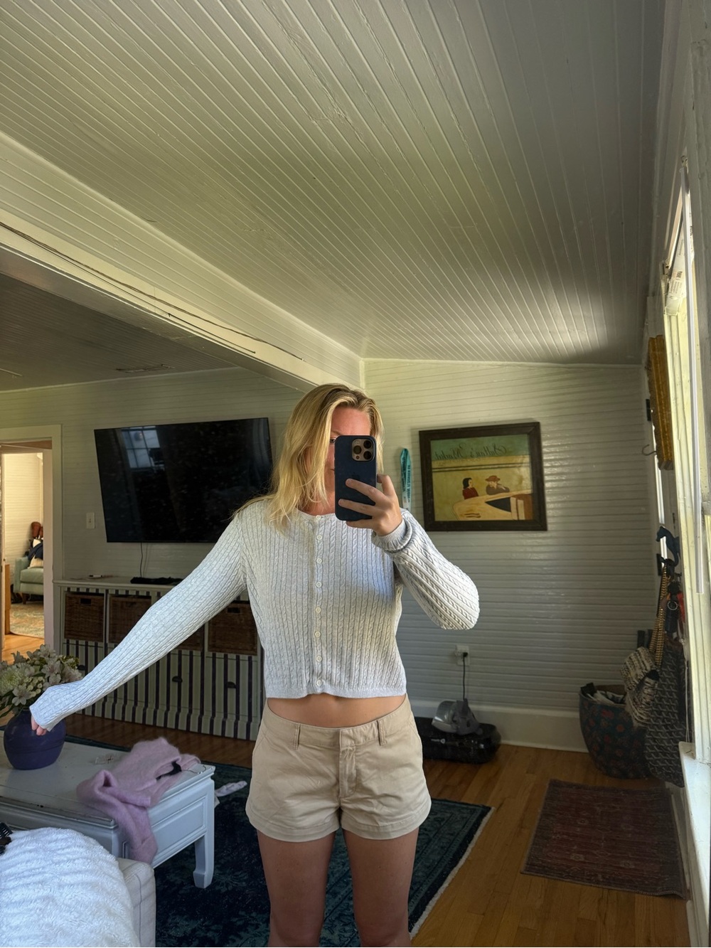 Brandy Melville White Cropped Button-Front Knit Cardigan
